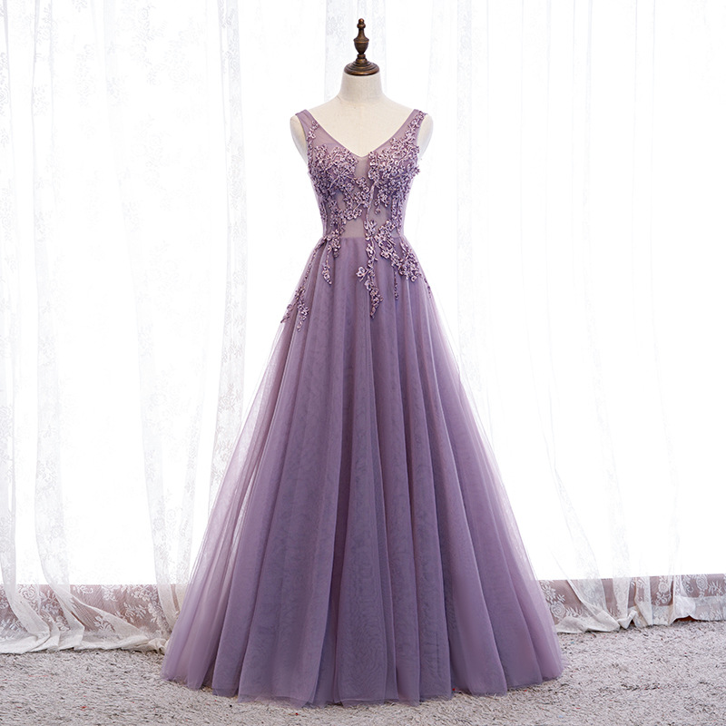 V-neck Prom Dess,purple Party Dress,elegant Prom Dress,custom Made