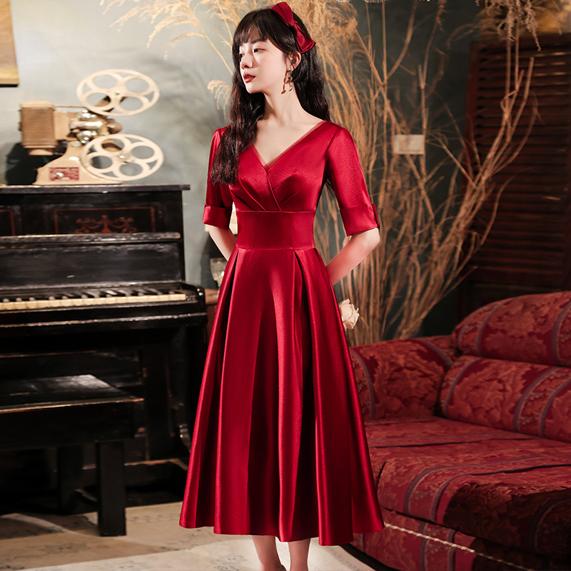 New, red prom dress ,satin midi dress,custom made,cheap on sale