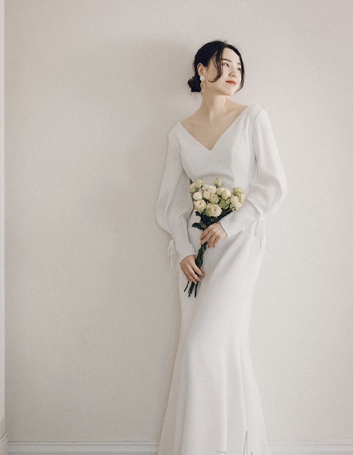 Long Sleeve Wedding Dress ,simple Bridal Dress,custom Made