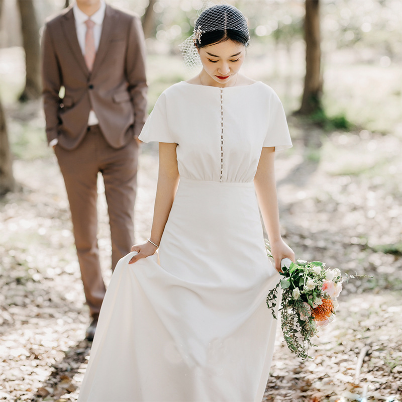Light Wedding Dres, Simple Small Trailing Wedding Dress,custom Made