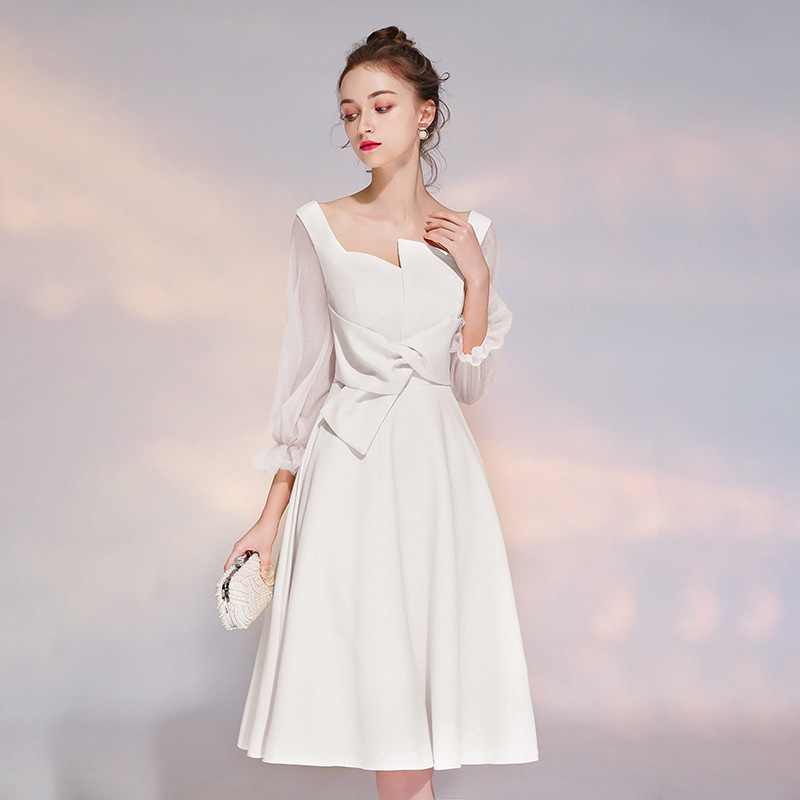 Long Sleeve Prom Dress,white Midi Dress,formal Wedding Guest Dress,custom Made