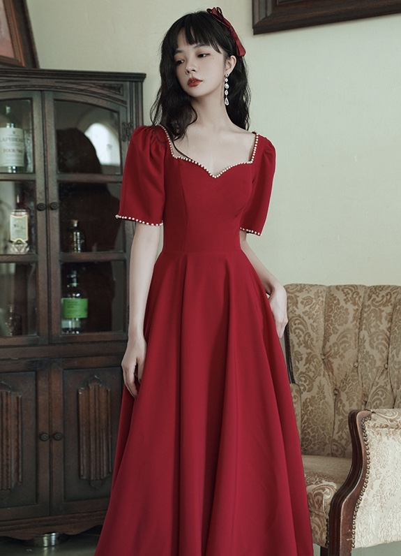 Charming Red Prom Dress,short Sleeve Midi Dress,homecoming Dress,custom Made