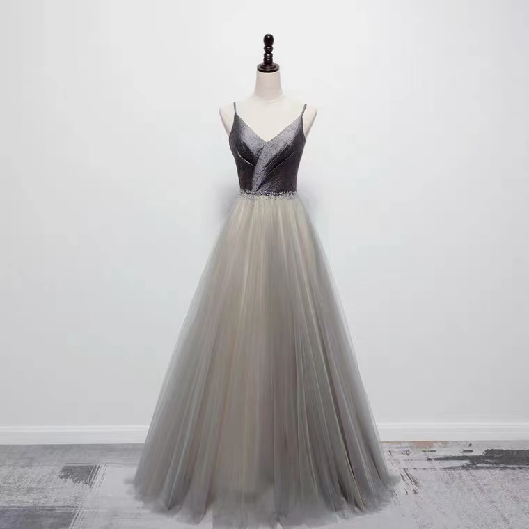 Spaghetti Strap Evening Dress,,senior Gray Prom Dress,custom Made