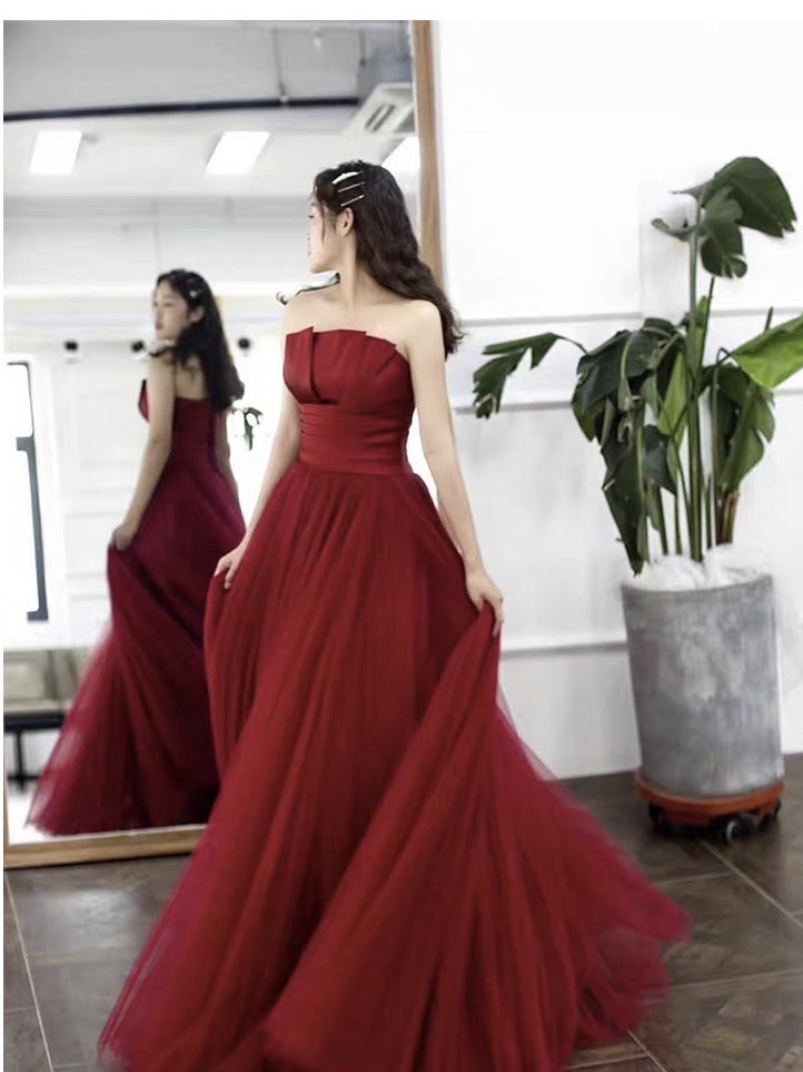 Strapless Prom Dress,red Party Dress,charming Wedding Dress,custom Made