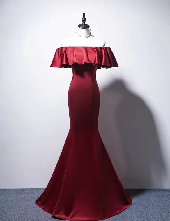 Falbala Collar,off Shoulder Red Prom Dress,mermaid Party Dress,custom Made