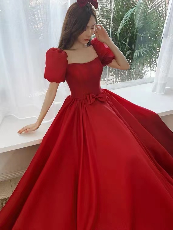Puffy Sleeve Wedding Dress, Red Party Dress,charming Prom Dress,custom Made