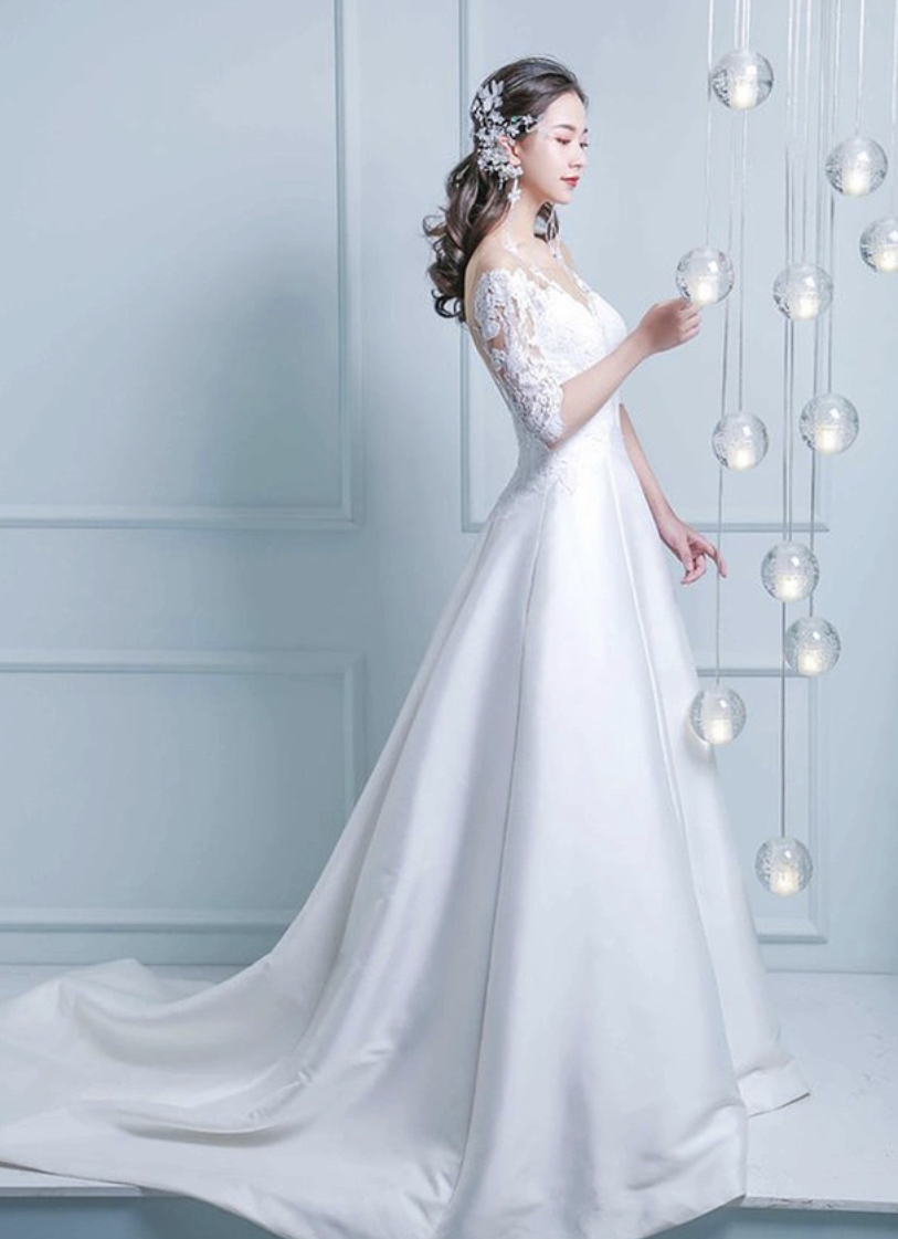 Long Sleeve Bridal Dress,elegant Wedding Dress,custom Made