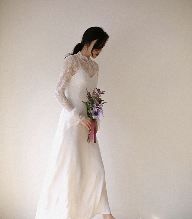 Long Sleeve Bridal Dress,high Neck Wedding Dress,elegant Lace Prom Dress,custom Made