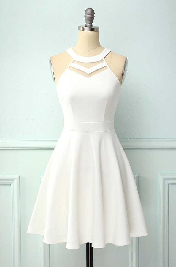 Halter Neck Homecoming Dress,white Graduation Dress,simple Wedding Guest Dress ,custom Made