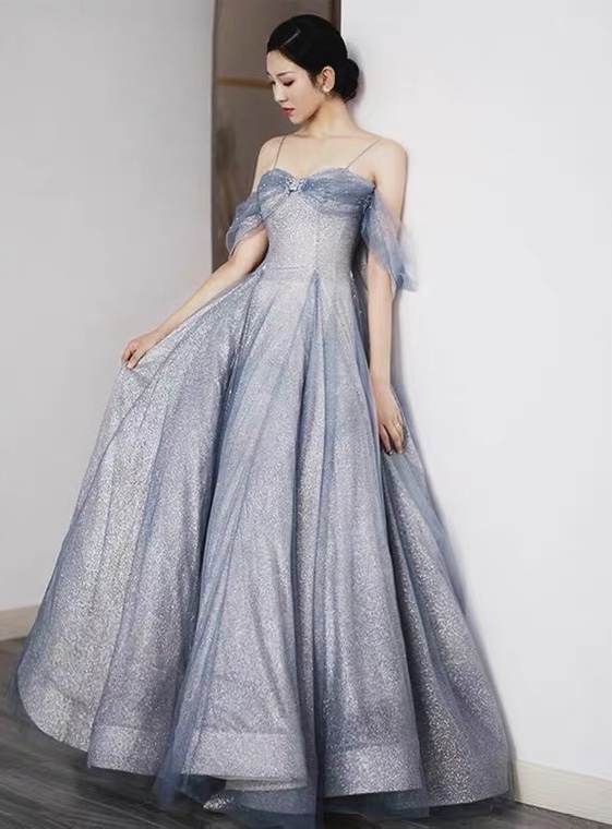 Starry Sky Shining Off Shoulder Evening Dress, Atmosphere Floor Length Dress,princess Dress,custom Made