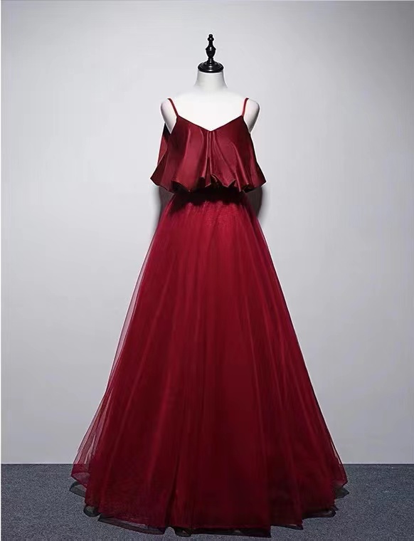 Spaghetti Strap Red Prom Dress, Flounces Collar, Stylish Evening Dress,high Waisted Maternity Gown,custom Made