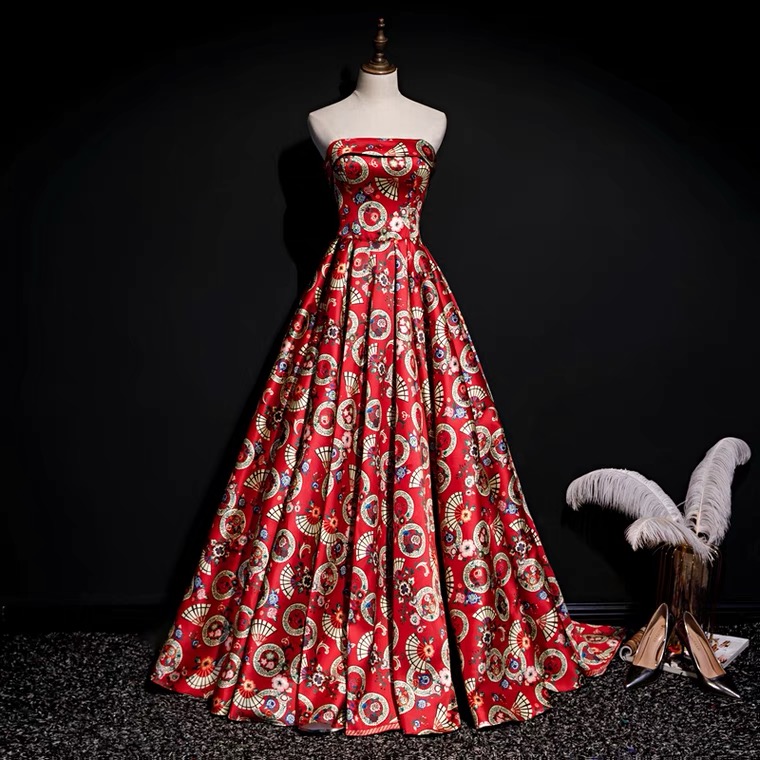 Vintage, Ethnic Dress, Strapless Printed Dress,custom Made