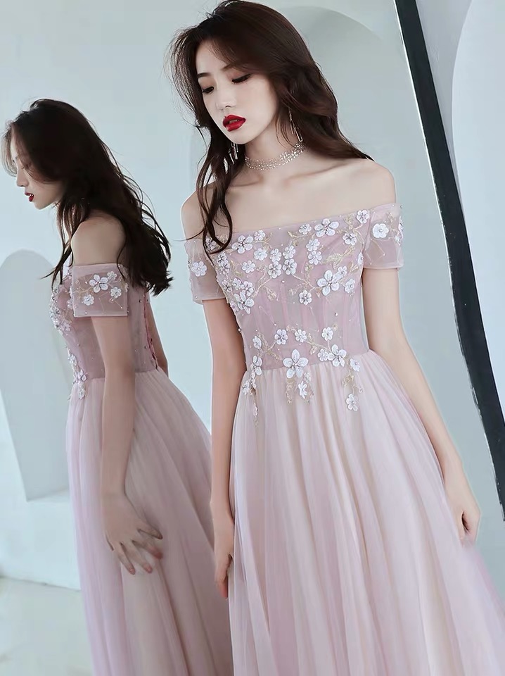Pink Off Shoulder Prom Dress, Long Girls' Party Dress, Bridesmaid Dress,custom Made