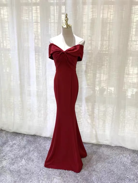 Off Shoulder Evening Dress,burgundy Mermaid Dress, Bodycon Dress,custom Made