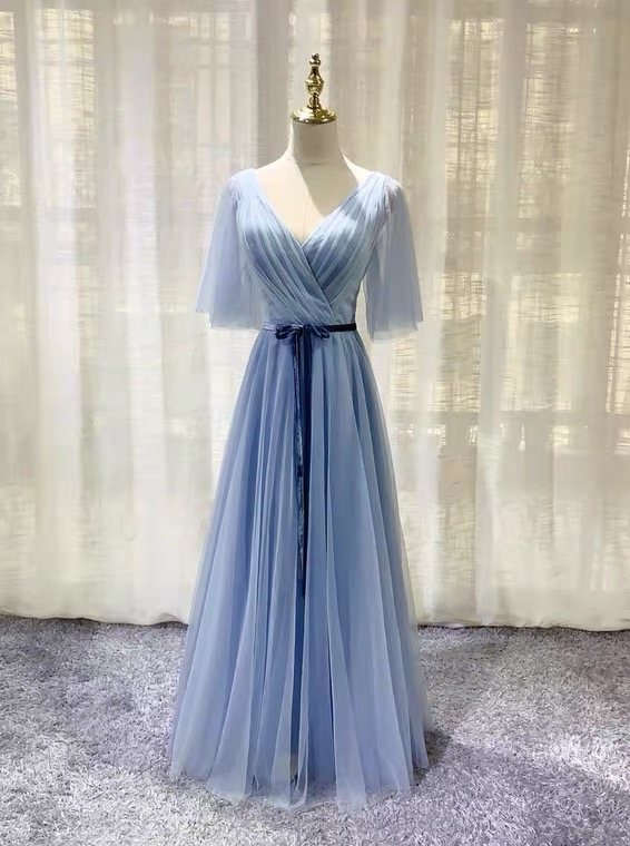 Elegant, V-neck Bridesmaid Dress, Blue Prom Dress,custom Made