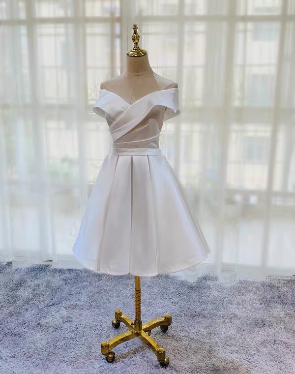White Homecoming Dress,satin Party Dress,custom Made