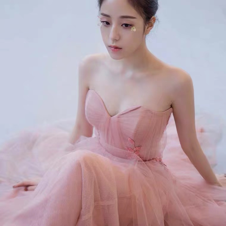 Elegant, Pink Socialite Dress, Strapless Bridesmaid Dress,custom Made
