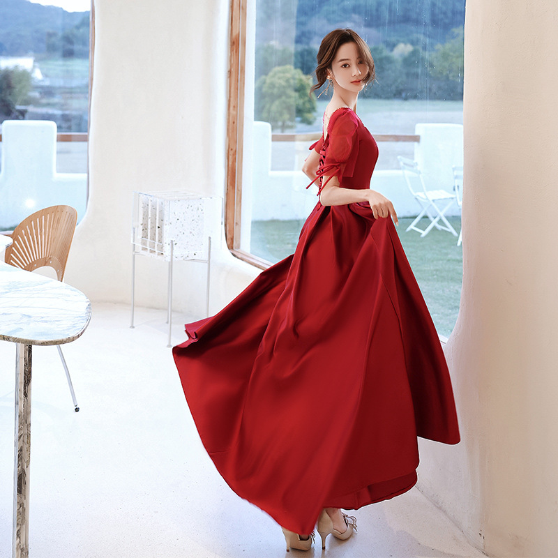 Short Sleeves, Red Prom Dress, Satin Evening Dress,custom Made