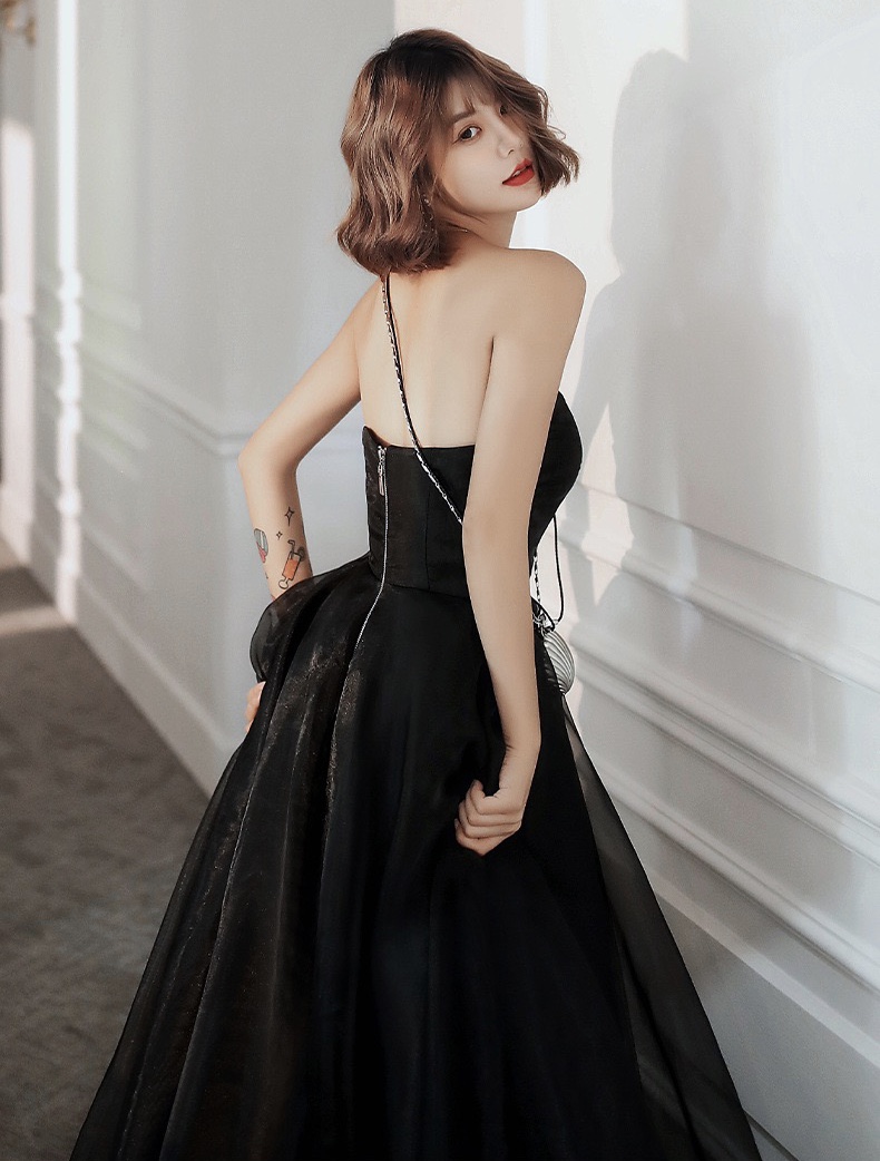 Black Evening Dress, Strapless Sleeveless Dress, Sexy Graduation Gown,homecoming Dress,custom Made