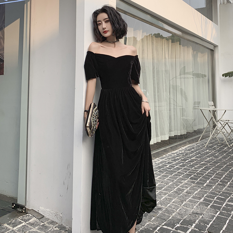 Noble Velvet Prom Dress, Temperament, Black Off-the-shoulder Evening Dress, Custom Made