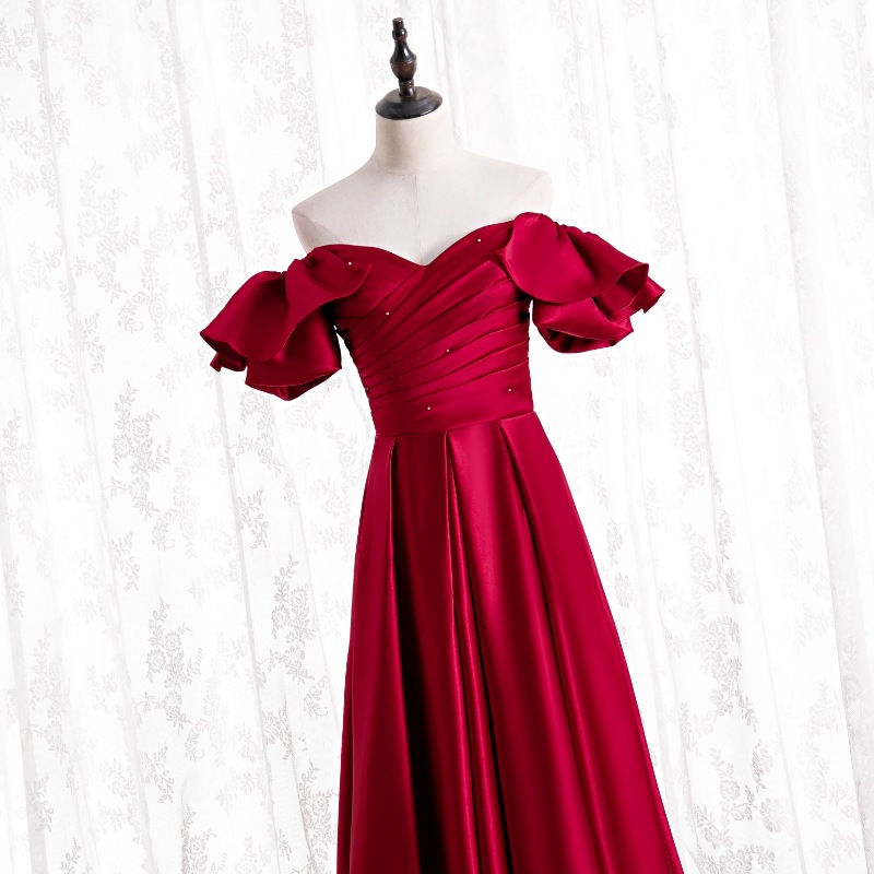 Off Shoulder Evening Dress,red Party Dress,satin Prom Dress,custom Made on  Luulla