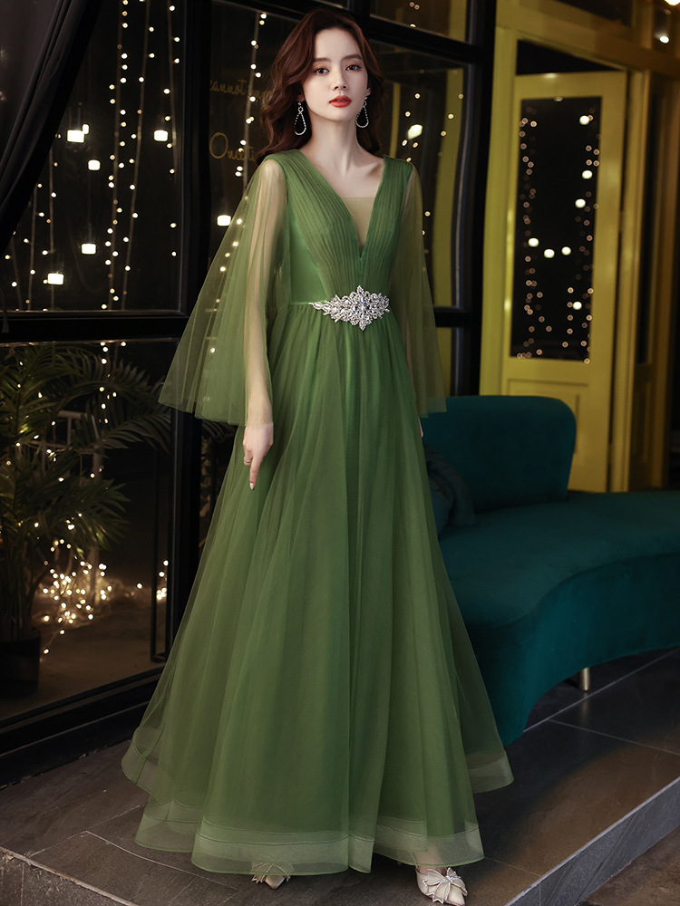 Green Evening Dress, Elegant Puffy Temperament Prom Dress,custom Made