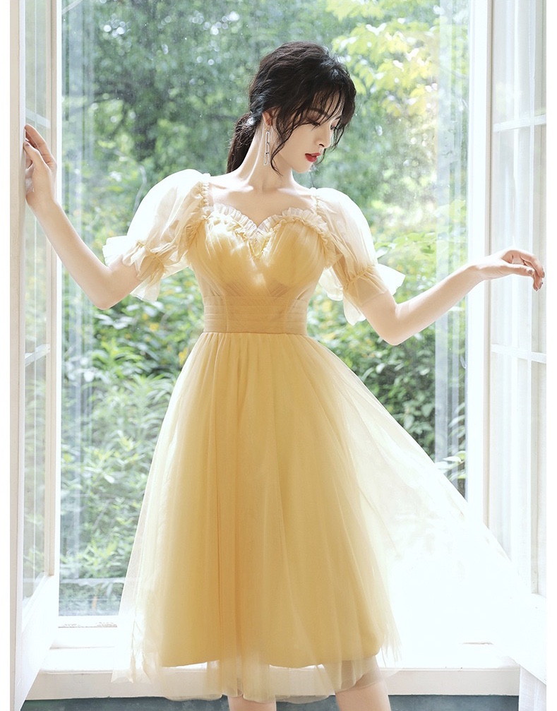 Little Party Dress, Homecoming Dress, Yellow Birthday Princess Dress, Short Sleeve Bridesmaid Dress,custom Made