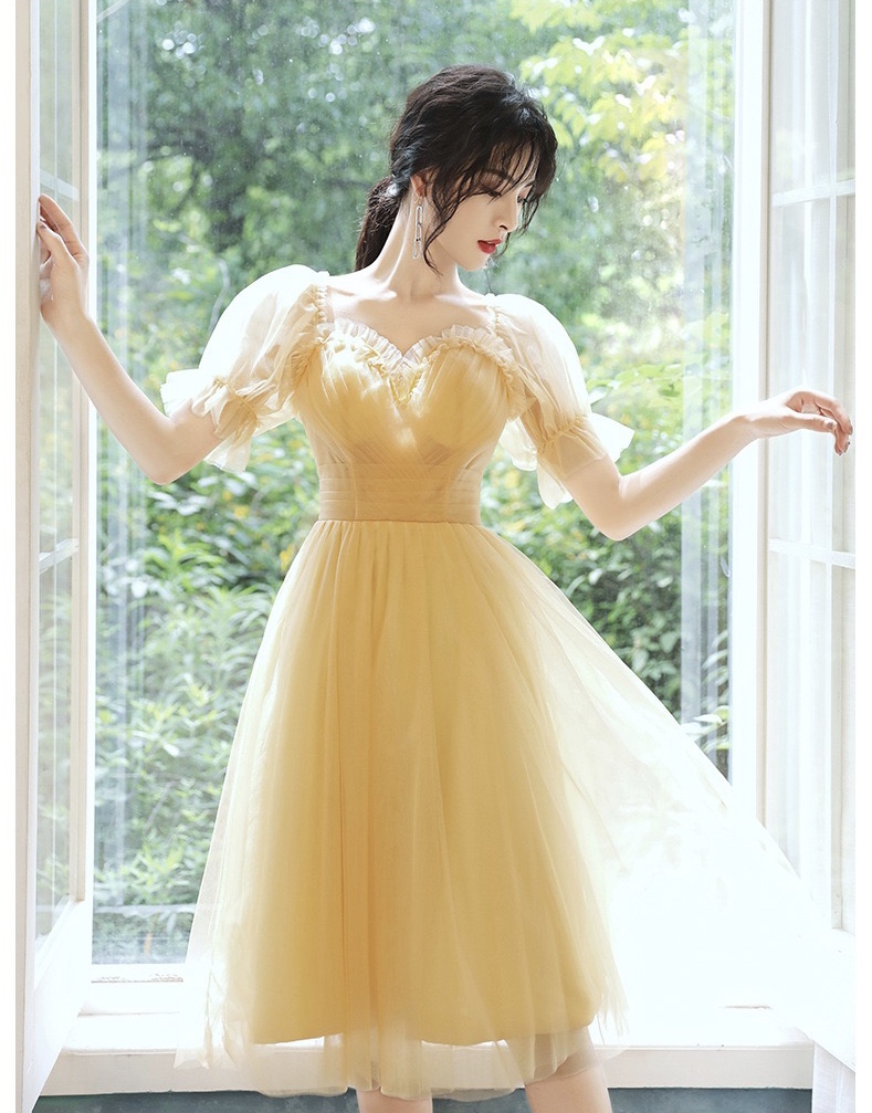 strapless open back dress Yellow Dress Fashion Elegant Prom Dresses Vintage Princess Female Evening  Party Dress fg4527 main image 0