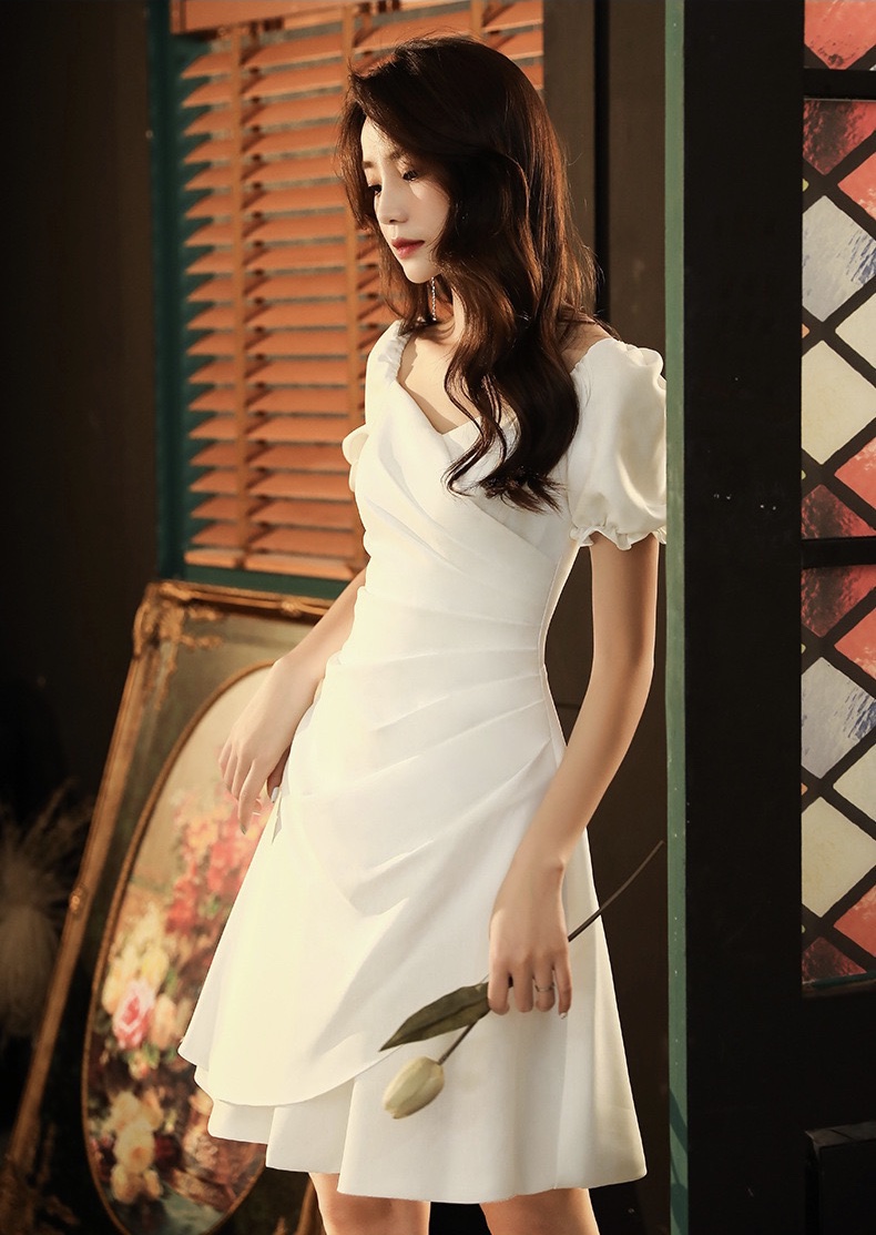 White Dress,short Sleeve Homecoming Dress,custom Made