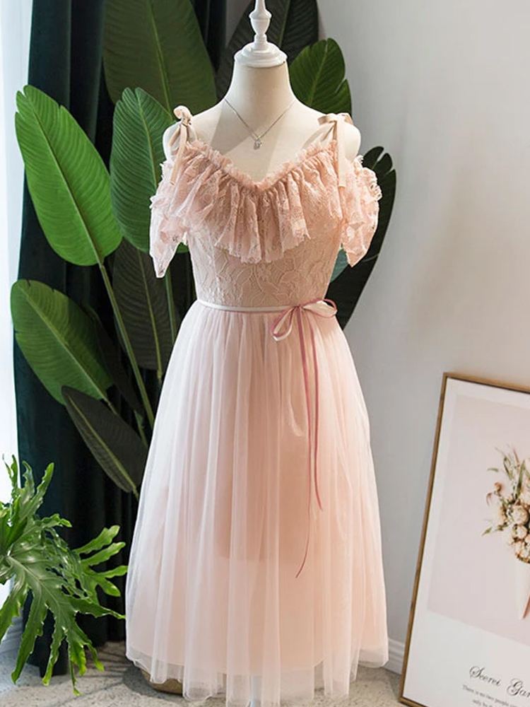 Blush Pink Party Dress,lace Short Homecoming Dress,spaghetti Strap Dress,custom Made
