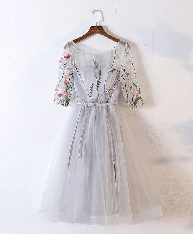 Cute A Line Short Prom Dress, Embroidered Homecoming Dress ,Custom Made