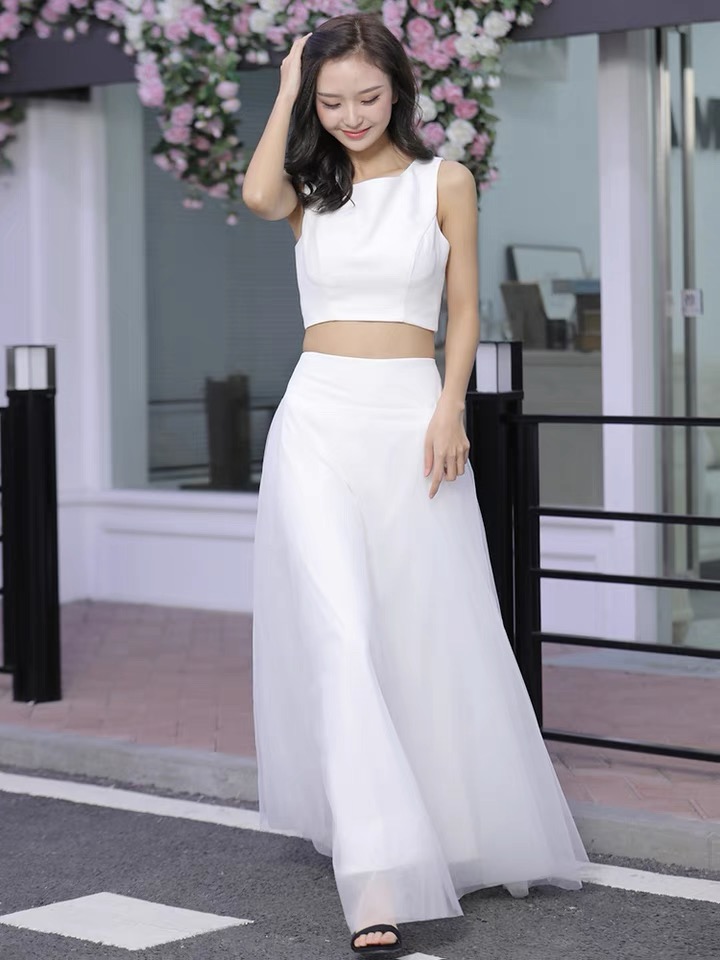 White Evening Dress, Two-piece White Dress,custom Made