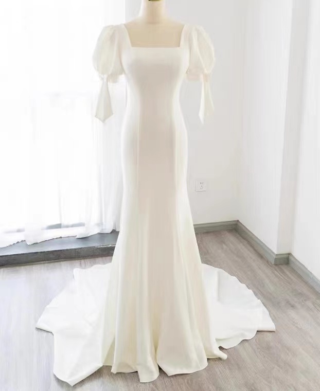 Light Wedding Dress, Satin Mermaid Dress, Elegant Bodycon Dress,custom Made