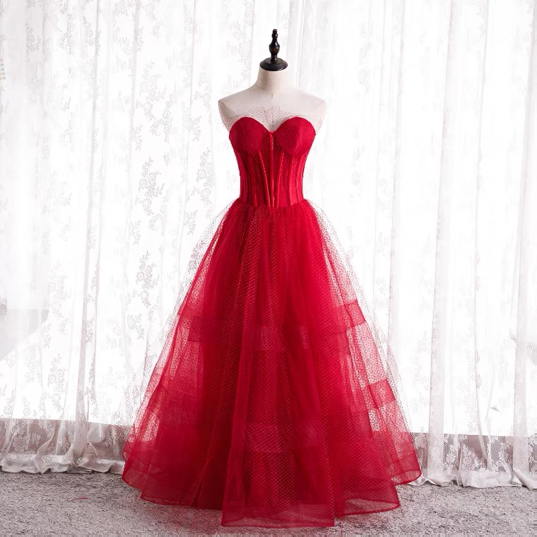Long Strapless Dress, Fairy Temperament Evening Dress,red Prom Dress,custom Made