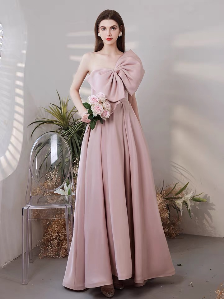 One Shoulder Evening Dress, Pink Party Dress,custom Made