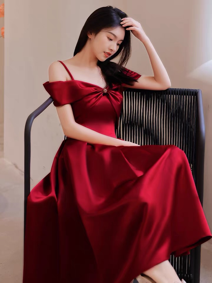 Burgundy Dresses, Satin Homecoming Dresses, Halter Dresses,custom Made