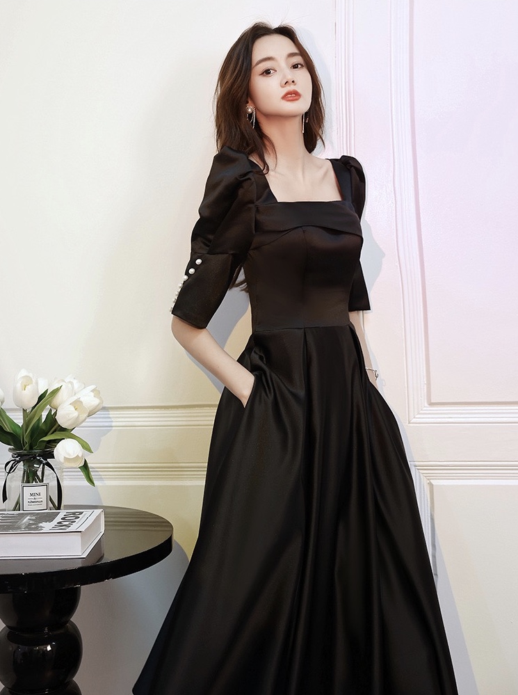 Black Evening Dress, Square Neck Prom Dress, Black Party Dress,homecoming Dress,custom Made
