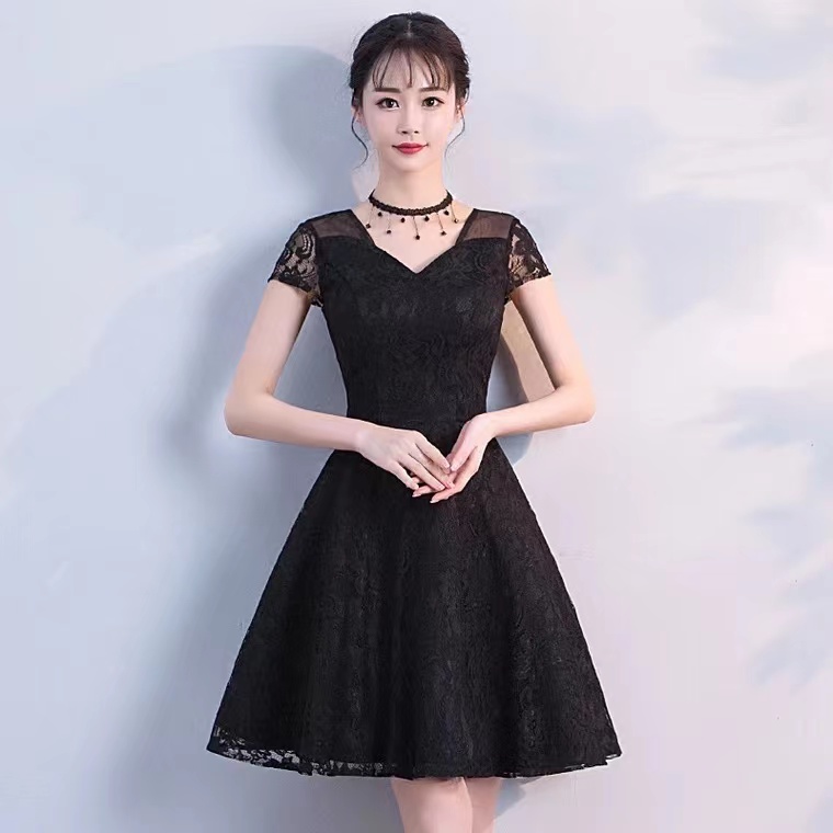 V-neck Evening Dress, Short Black Homecoming Dress,custom Made