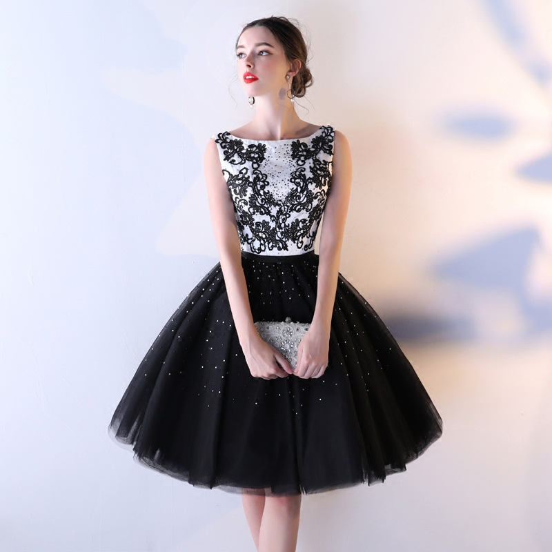 Sleeveless Evening Dress, Elegant Student Graduation Dress, Short Black Homecoming Dresscustom Made
