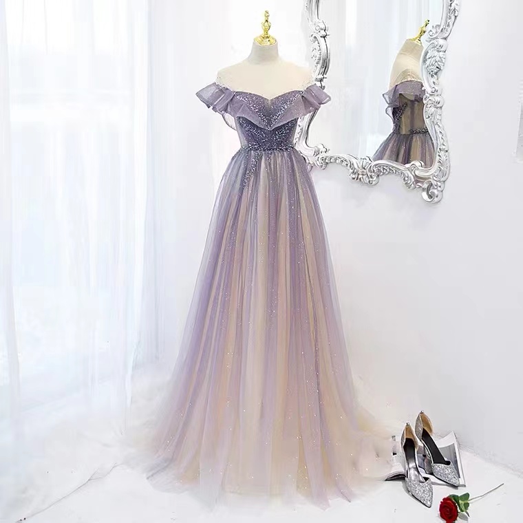 Purple Evening Dress, High Quality Prom Dress, Off Shoulder Fairy Tulle Party Dress,custom Made