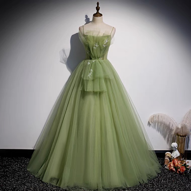 Green Evening Dress, Temperament Spaghetti Strap Prom Dress, Fairy Party Dress,custom Made