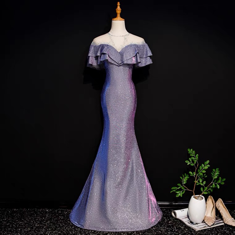 Off-the-shoulder Blue Evening Dress, Off Shoulder, Fairy Student Prom Dress, Gradient Starry Sky Party Dress,custom Made