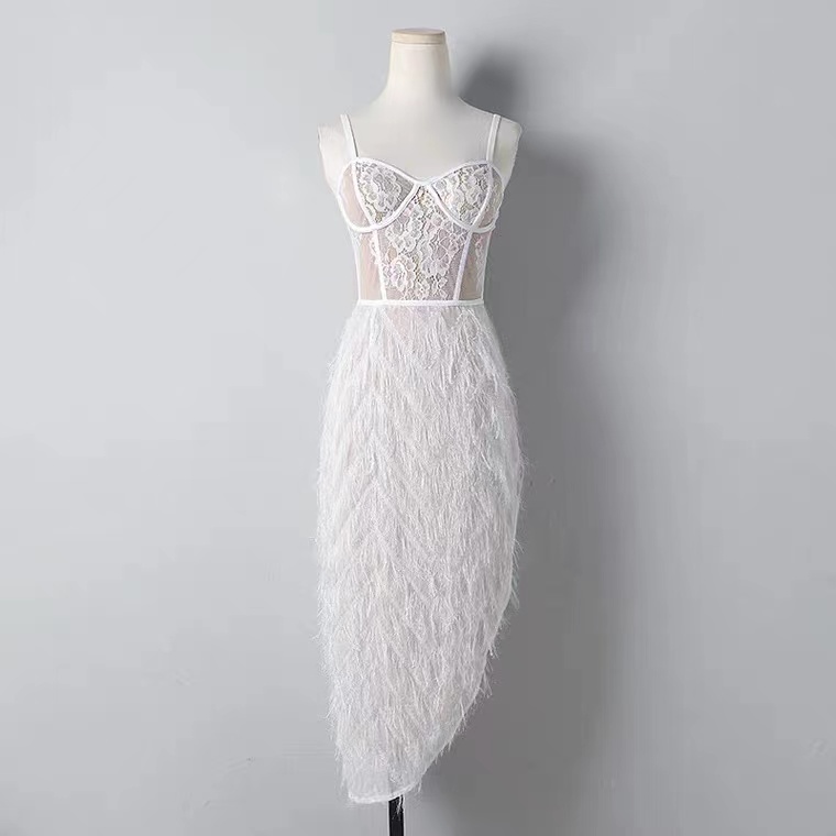 White Spaghetti Strap Feather Dress, Summer, Temperament, Goddess Homecoming Dress,custom Made