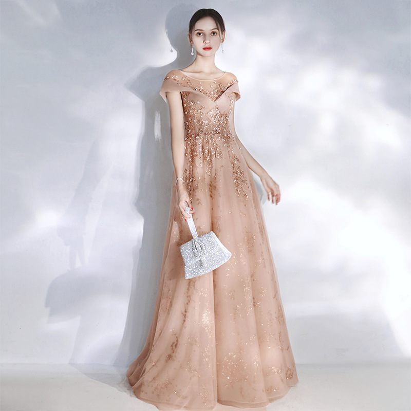 Short Sleeve Evening Dress, Summer, Champagne Evening Dress, Dream Dress,Custom Made