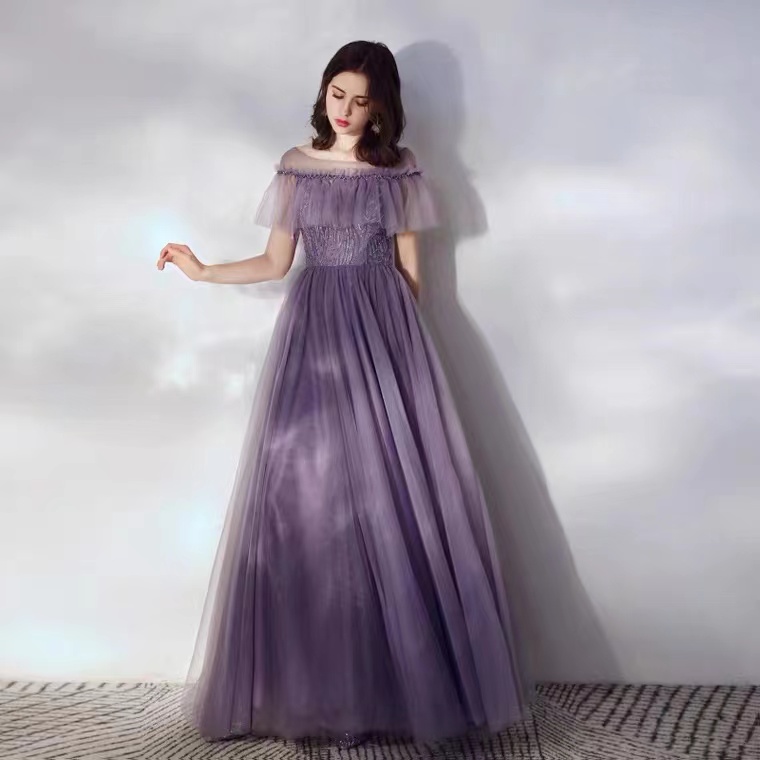 Off-The-Shoulder Evening Dress, Fairy Temperament Dress, Romantic Purple Party Dress,Custom Made