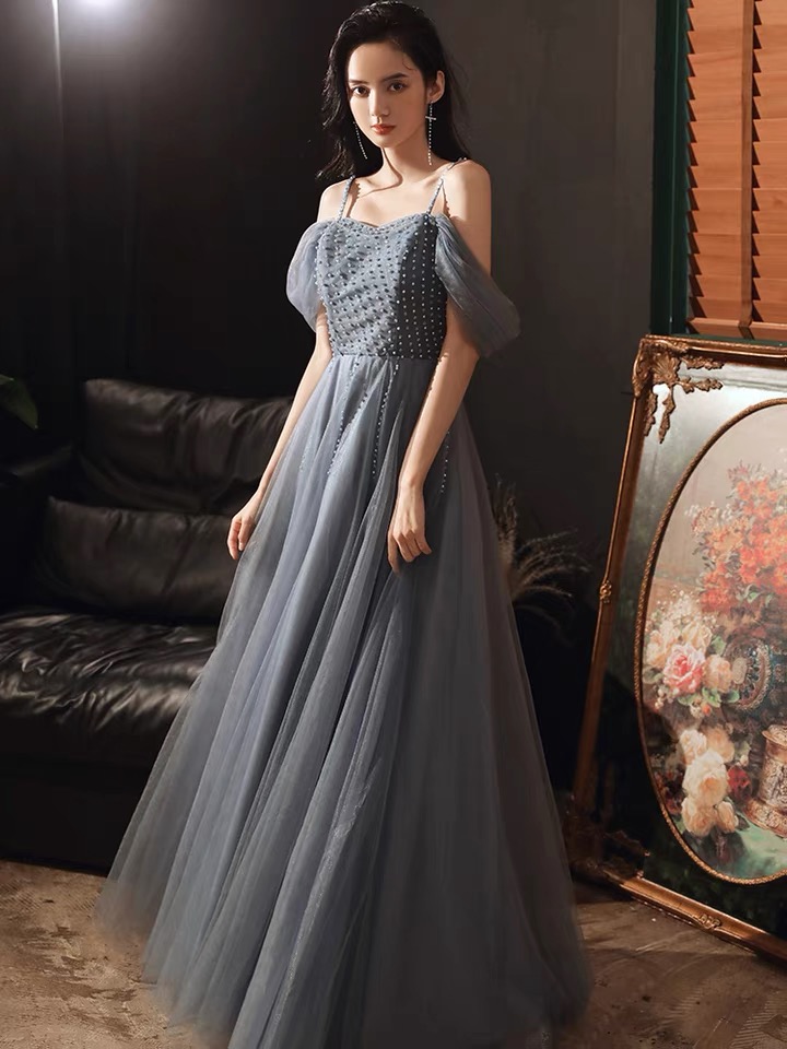 Off Shoulder Evening Dress, Temperament Gray Party Dress, Light Luxury Long Prom Dress,custom Made