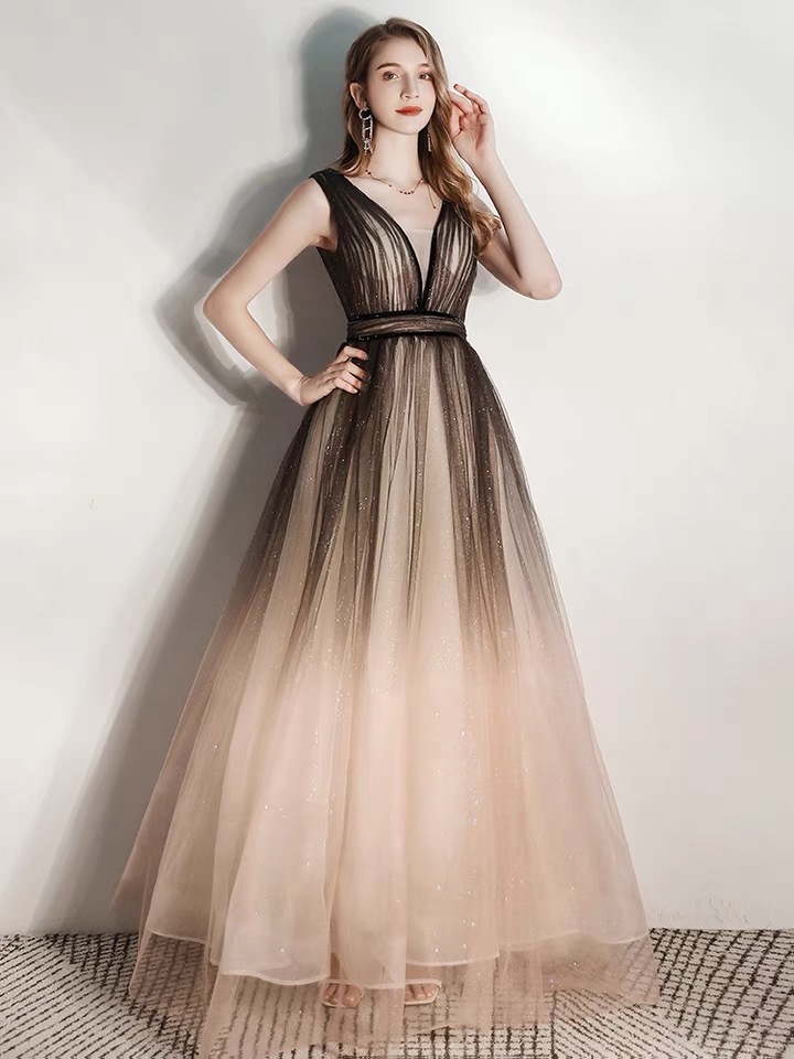 V-neck Evening Dress, Socialite, High, Expensive, Quality Fashion Dress, Gradient Fairy Dress,custom Made