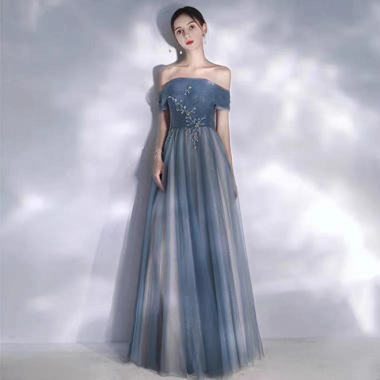 Blue Star Prom Dress, Off Shoulder Bridesmaid Dress,custom Made