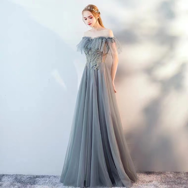 Noble Prom Dress ,off Shoulder Evening Dress,gray Party Dress,custom Made