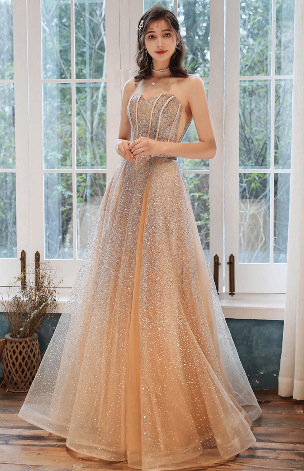 Champagne Prom Dress, Off Shoulder Bridesmaid Dress,custom Made